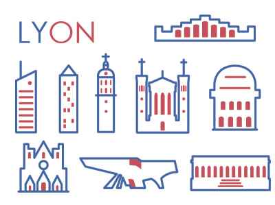 Lyon blue design flat illustration logo pictogram pictograms red vector
