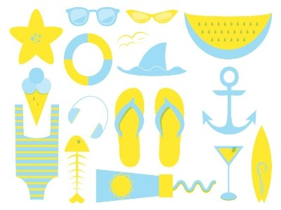 Summer Kit anchor fish bone flip flops ice cream shark fin starfish summer kit sunglasses surfboard swimsuit watermelon
