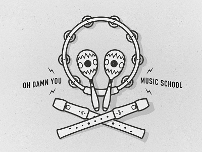 Damn You Music School flute greyscale logo maracas music school tambourine