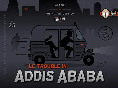 Le Trouble addis ababa adventure bajad character cigarette comic art ethiopia hergé line art mototaxi night rickshaw silhoutte taxi three wheeler tintin trouble tuktuk vector art