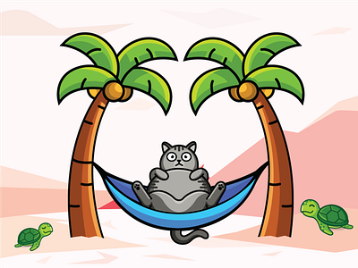 This cat's name is Manşon beach cat cat illustration illustration palm summer turtle