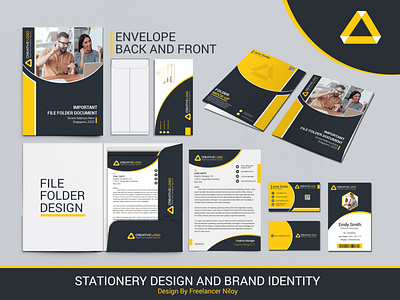 Stationery Design Items and Brand Identity Design best business business card company corporate design file folder free freelancer niloy graphic design id card item stationery stationery design top vector yellow