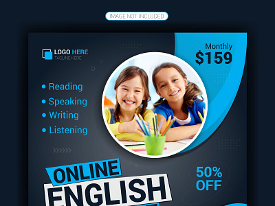 Online learn english lesson social media post design template