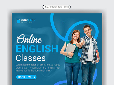 Online learn english lesson social media post design template