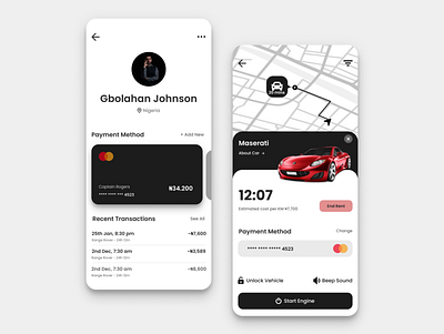 Car Rental App app design ui ux web