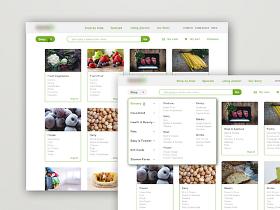 Shopping Fly-out cremalab design flyout food grocery market page shop store ui