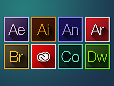 Adobe CC "Long Shadow" Iconset adobe after animate cc cloud code edge effects flat icon illustrator shadow