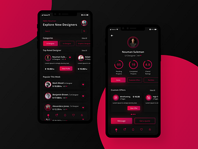 Freelancing App Concept Design Dark Mode app app design dark dark mode dark theme dark ui design designer ios app ios app design mobile mobile app mobile ui ui ui ux ui design uidesign uiux ux ux design