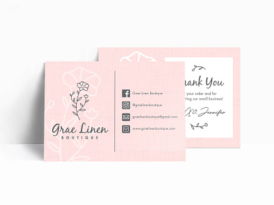 Grae Linen Thank You boutique logo branding floral logo design monoline postcard thank you
