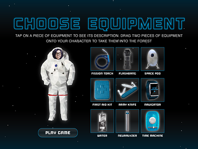 choose equipment screen game illustration low poly space