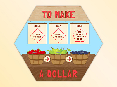 To Make A Dollar marketplace blueberries board game fruit illustration pears strawberries to make a dollar woodgrain