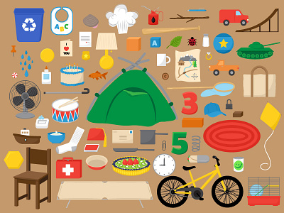 Hidden Objects bicycle digital game illustration tent van