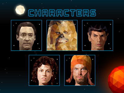 SITTKY Characters chewbacca chewie data digital board game illustration jayne low poly art ripley space space game spock