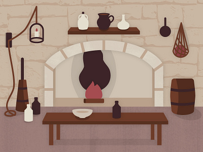 Kitchen castle fire game art illustration kitchen table