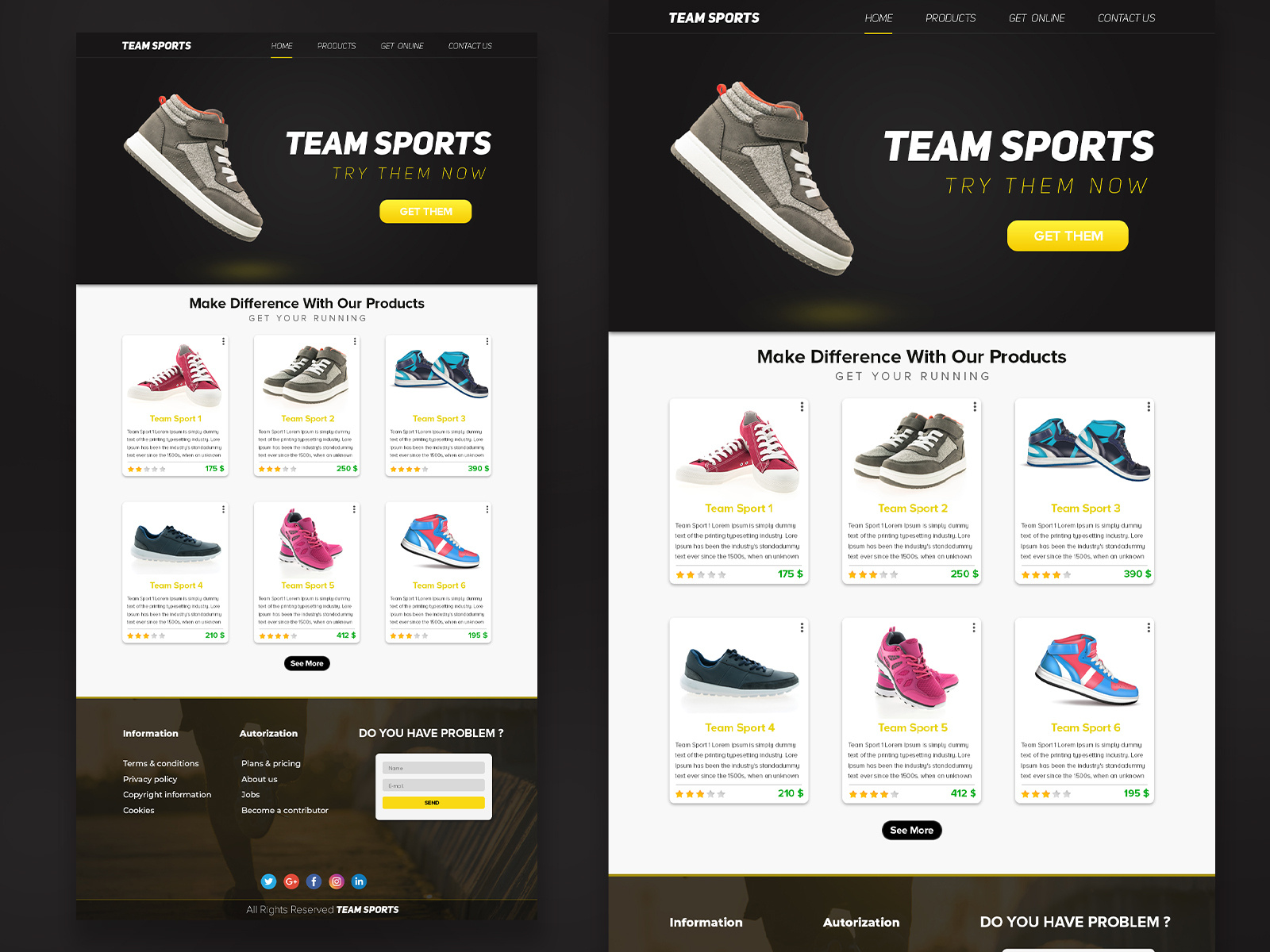 "TEAM SPOERTS" Running Shoes Store landing page by Hosam Tayel on Dribbble