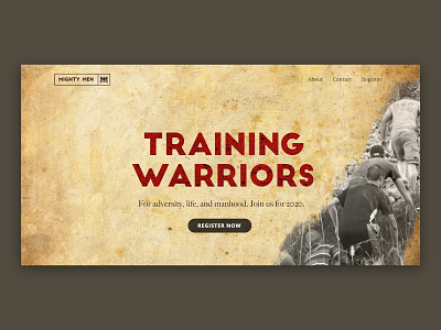 Training Warriors camp distressed landingpage men retreat rugged war website worn