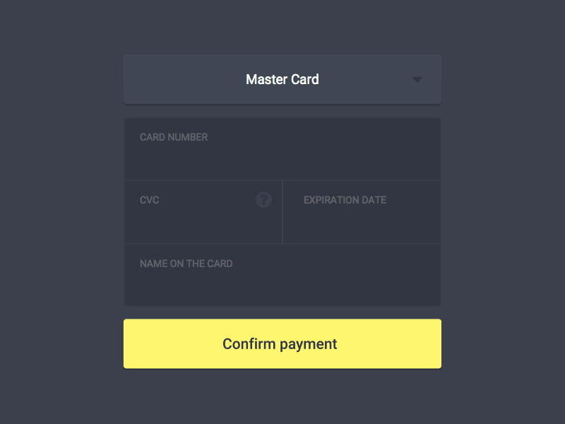Payment form animation dark tones input forms payment