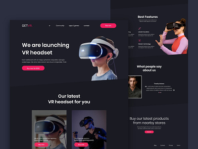 vr headset gaming product website design in adobe xd