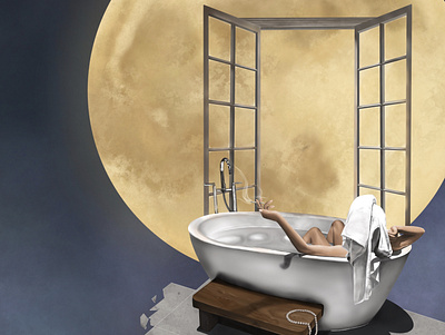 Pearls art bathtub fashion fashion design illustration moon night pearls smoke