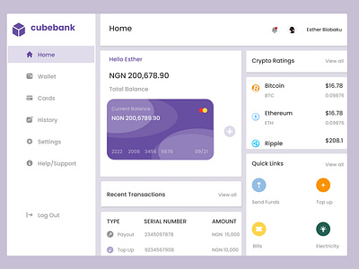 Cube Bank Dashboard Design Concept