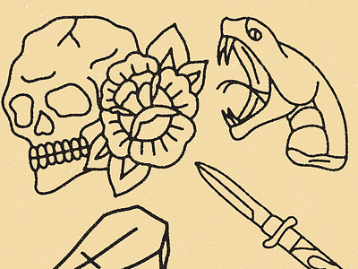 Bright And Bold coffin dagger illustration skull snake switchblade tattoo texture