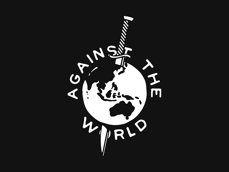 Against The World merch typography black white black hand drawn illustration hand lettering