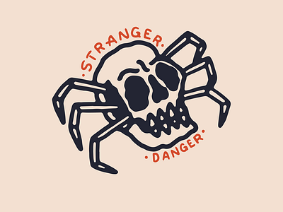 Stranger Danger black and white bold illustration lettering skull skull a day spider tattoo