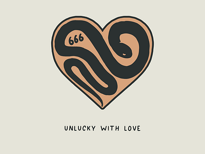 Unlucky With Love black and white design hand lettering heart illustration lettering logo snake tattoo typography