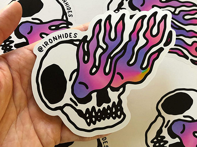 Flaming skull stickers blackwork gradient hand lettering holographic skull stickers tattoo tattoos vector vector illustration