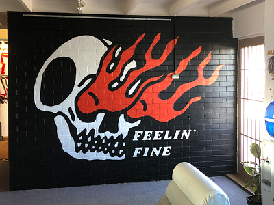 Feelin' Fine Mural flames hand lettering lettering mural serif skull tattoo traditional tattoo
