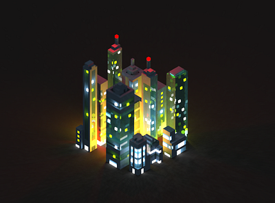 Glowing city scene city glow voxel