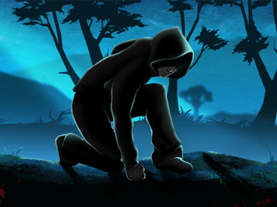 Game Art backlit character art hoodie kneeling silhouette