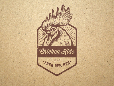 Chicken Kids badge chicken hexagon logo rooster script stamp