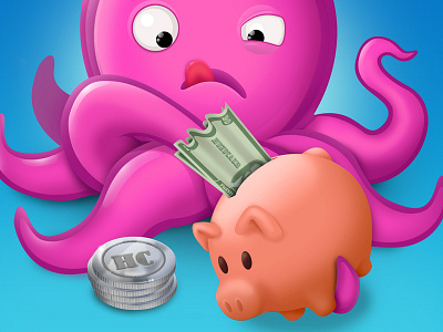 OctoMoney blue character cute monetization money octopus pig pink smile social networking tentacles twitter