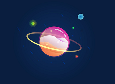 PLANET AND FRIEND design flat illustration planet space vector