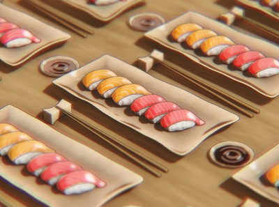 Sushi Toon 3d 3d art 3d artwork blender blender 3d blender3dart blendercycles design food illustration