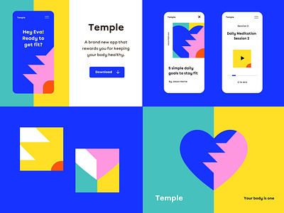 Temple Health App badge brand design fun illustration lettering pattern typography ui vector