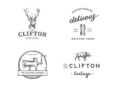 Clifton Sausage crest ideas crests illustrations lettering logo ruff sausage texture typography vintage