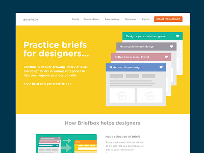 Briefbox Homepage briefs cards design homepage landing practice splash