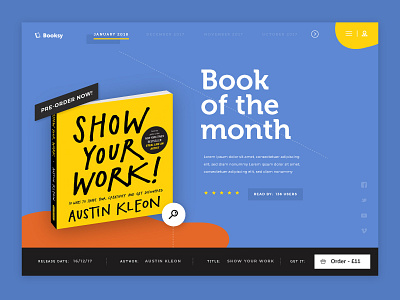 Booksy: Book of the month book button header landing page menu nav research social ui ux