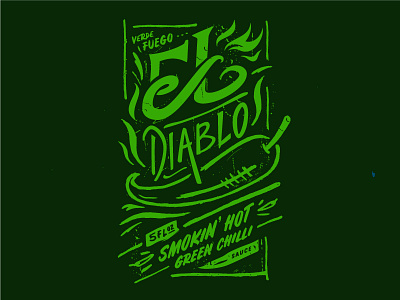 El Diablo - Green Chilli Sauce chilli custom type fire flame heat hot label lettering sauce