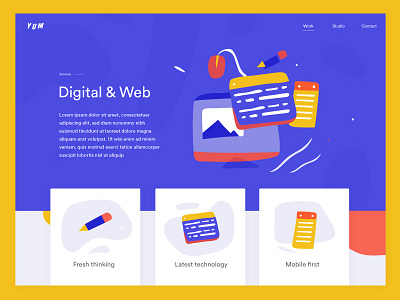 Single service layout abstract colourful deco french fun loose playful quirky services ui ux website