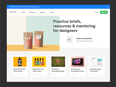 Briefbox homepage exploration button card clean fresh header homepage modern nav simple ux website widget