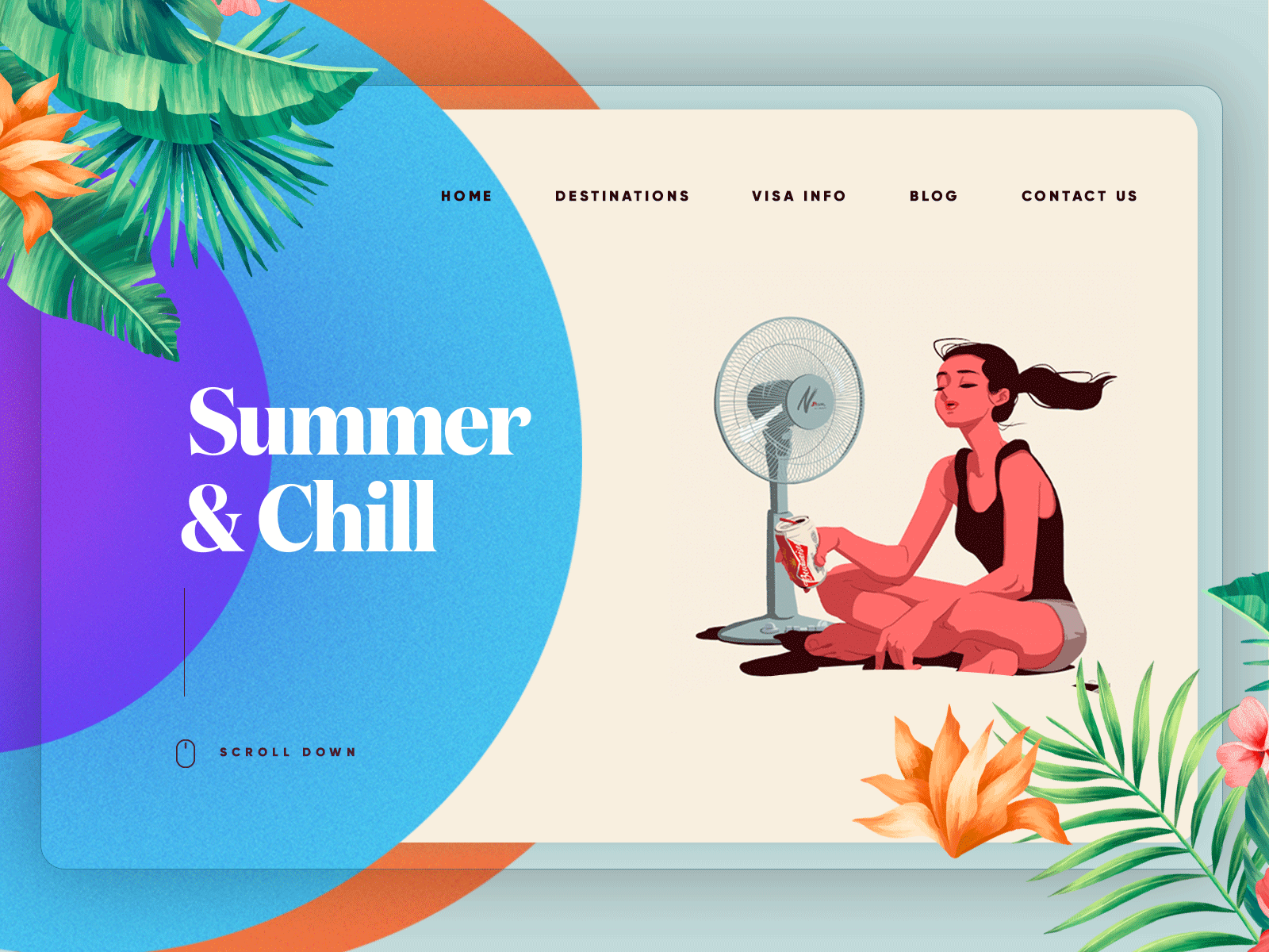 Summer and Chill animated animated gif animation chilling design designer dubai flat design gradient illustraion landing landing page light colors minimal modern summer summertime travel trendy tropical