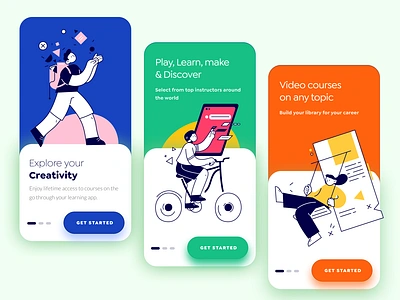 Onboarding Designs for Learning App colorful creativity design ecommerce flat illustration freelance fresh gradient illustraion learning app learning platform minimal onboarding onboarding ui online store shopping sketchapp ui video website banner