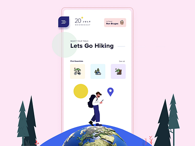 Hiking App Home page android app animated animation art design dubai designer flat ui hiking icons illustraion illustration interaction interactive ios app minimal modern travel typogaphy ui ui design