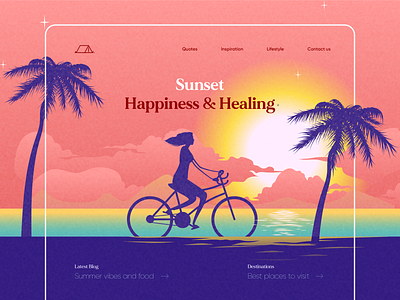 Summer Vibes Landing Page Design animation beach dribble happiness illustraion interaction landing landing page landing page design minimal popular shot summer sunset typogaphy vector weather web design web ui website website design