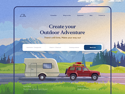 Camplination Landing Page Design 2d 3d abstract adventure animation app booking camping design illustration minimal mobile nature outdoor outdoors typography ui ux vector web