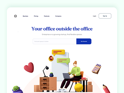 Remote Work / Work space Landing Page Design 3d 3d art 3d design 3d designer agency animation app creative design illustration landing landing page minimal office remote remote work remote working typography web website