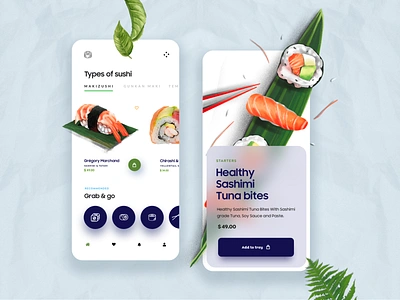 Food App Ui Design 2d 3d animation app blurred design food food app illustration minimal mobile app mobile ui online delivery product design sushi typography ui ui design ux